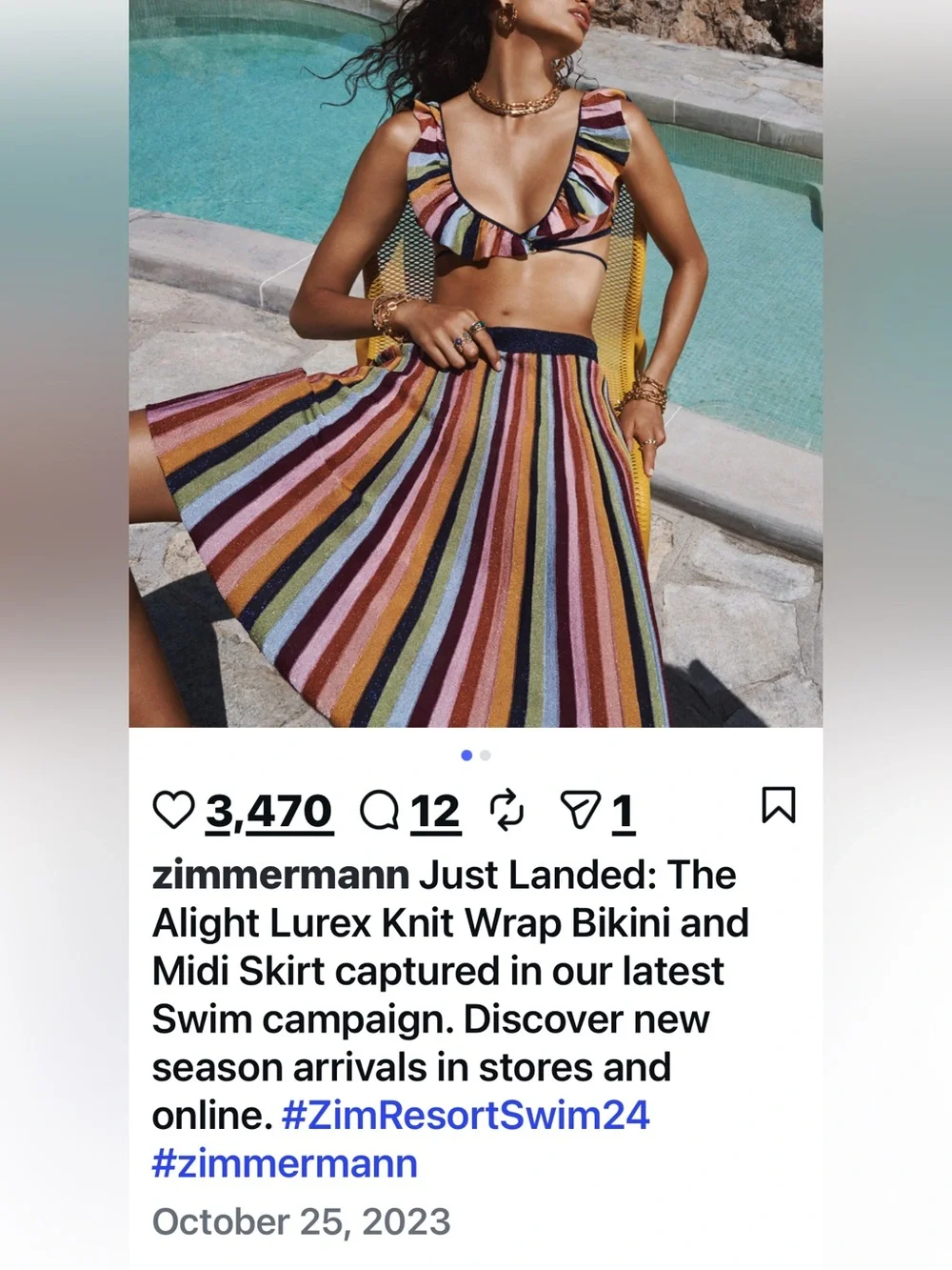Zimmermann Alight Lurex Knit Wrap Bikini & Midi Skirt Set Size 0 Like New